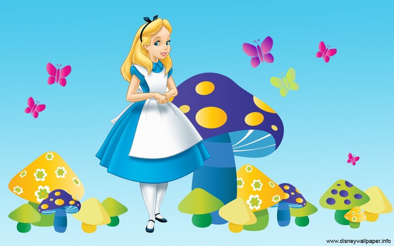 Alice in Wonderland — Blue, Whimsical, Illustration, Mushrooms