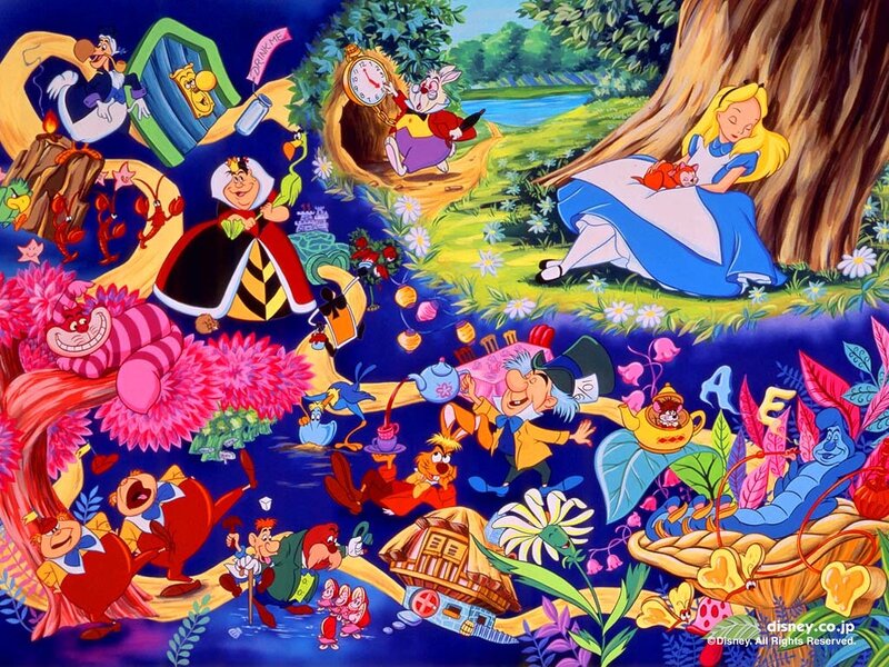 Alice in Wonderland Characters — Blue, Whimsical, Afternoon, Illustration