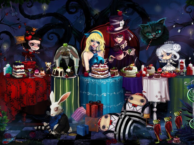 Alice in Wonderland Characters — Blue, Whimsical, Night