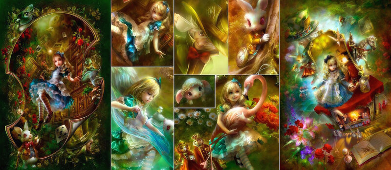 Alice in Wonderland Collage — Green
