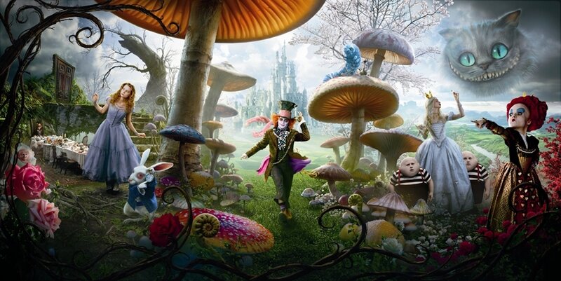 Alice in Wonderland Scene — Green, Whimsical