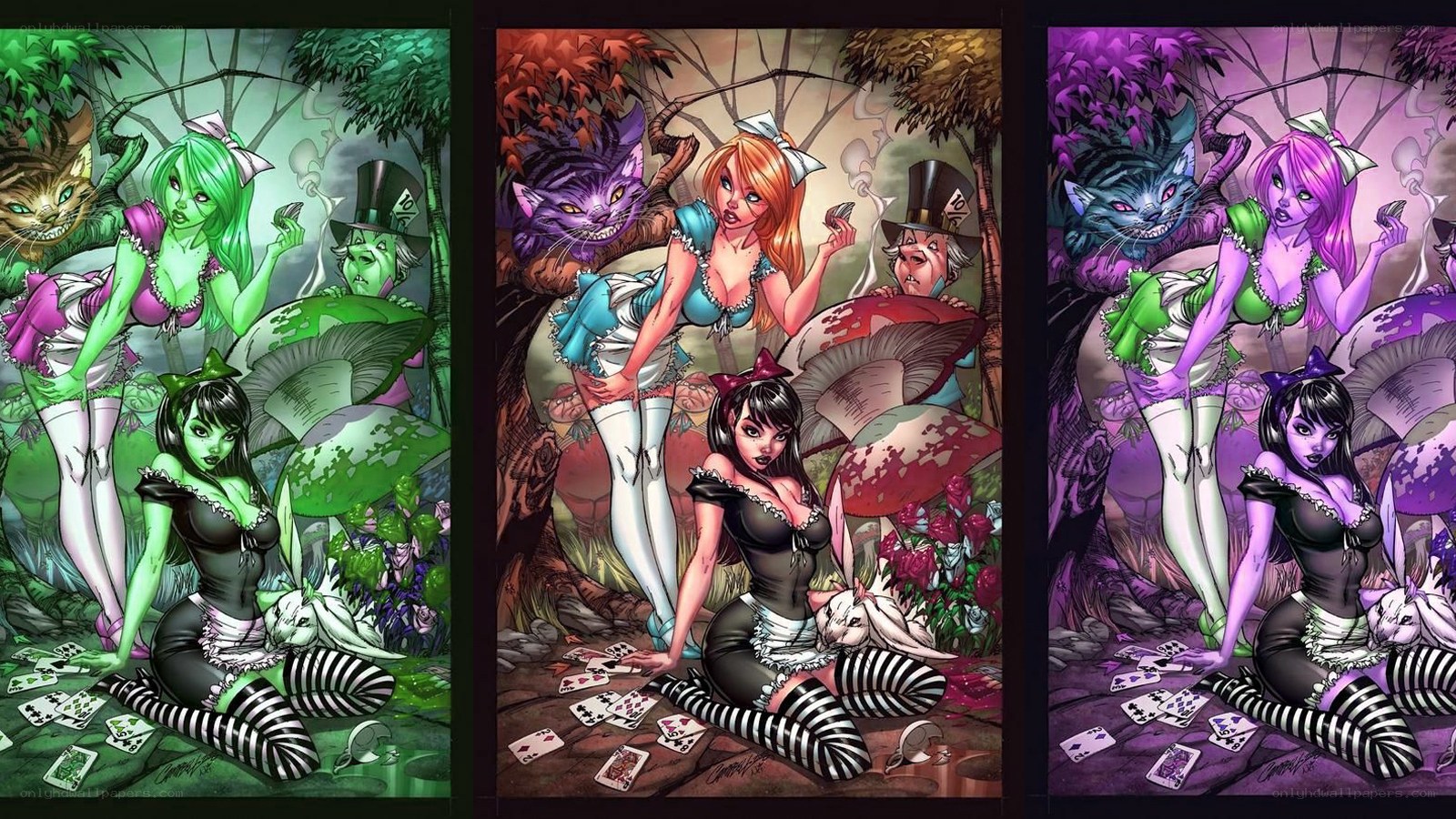 Alice in Wonderland triptych
