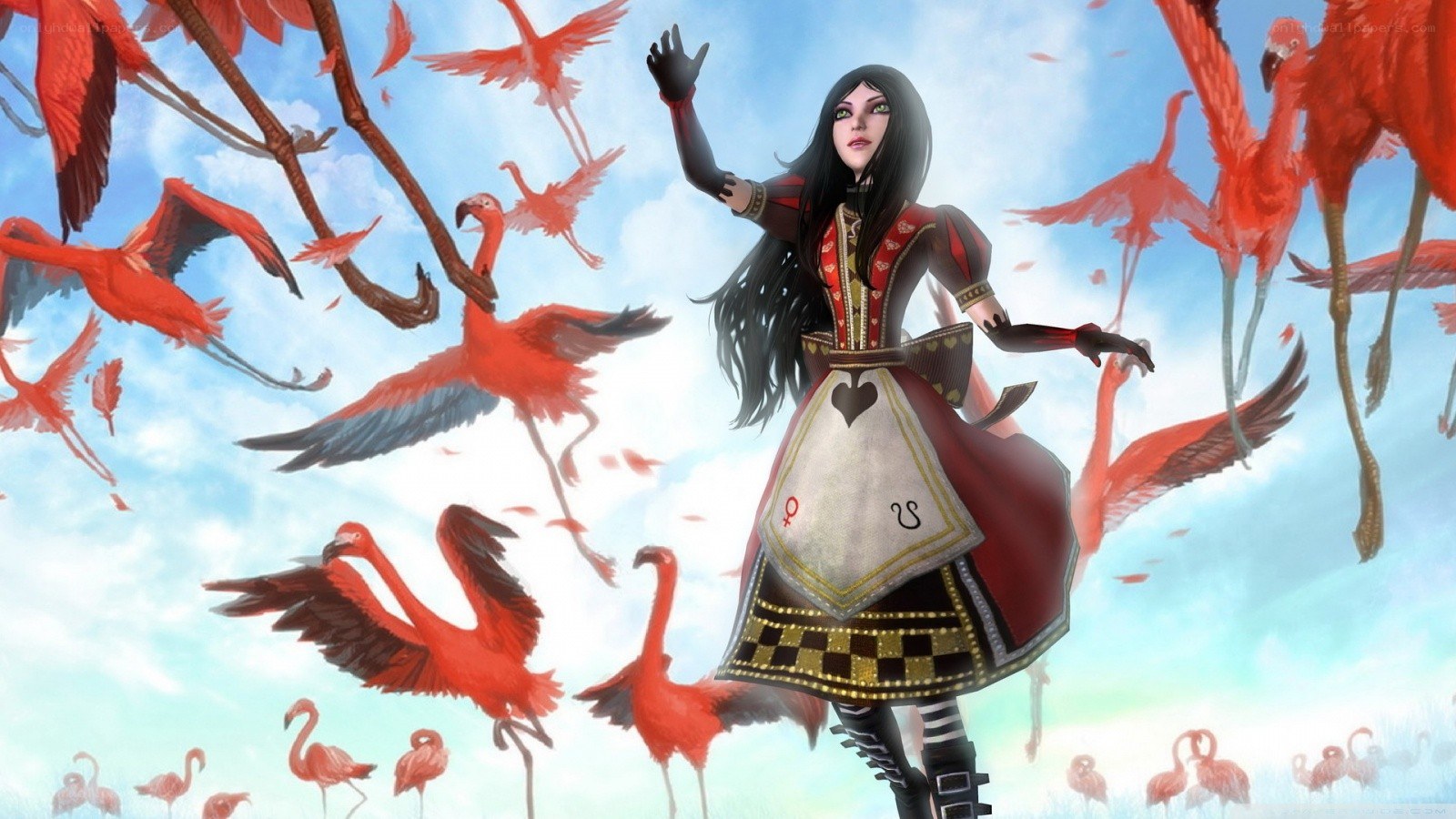 Alice with flamingos