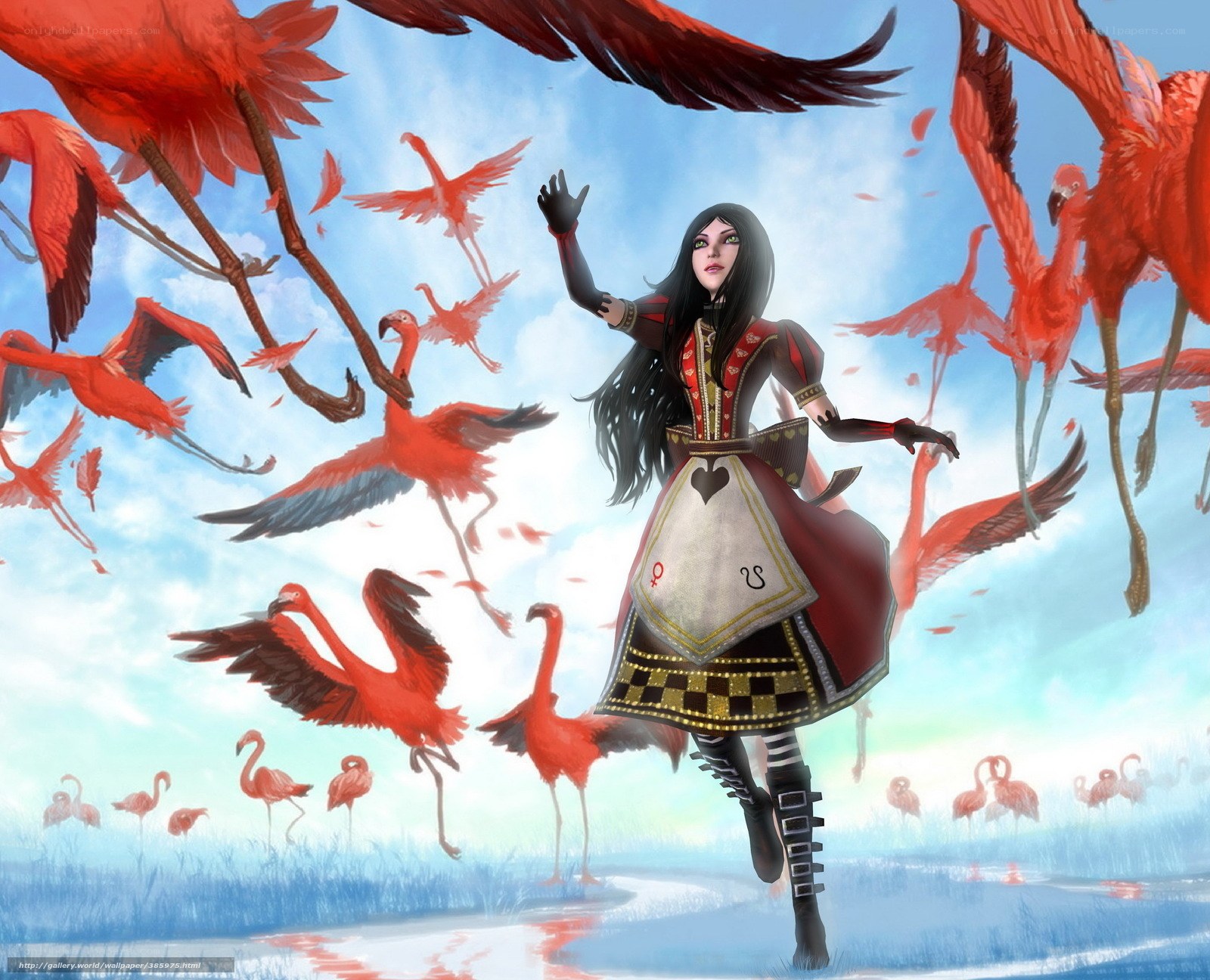 Alice with flamingos