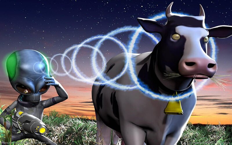 Alien Abducting Cow — Blue