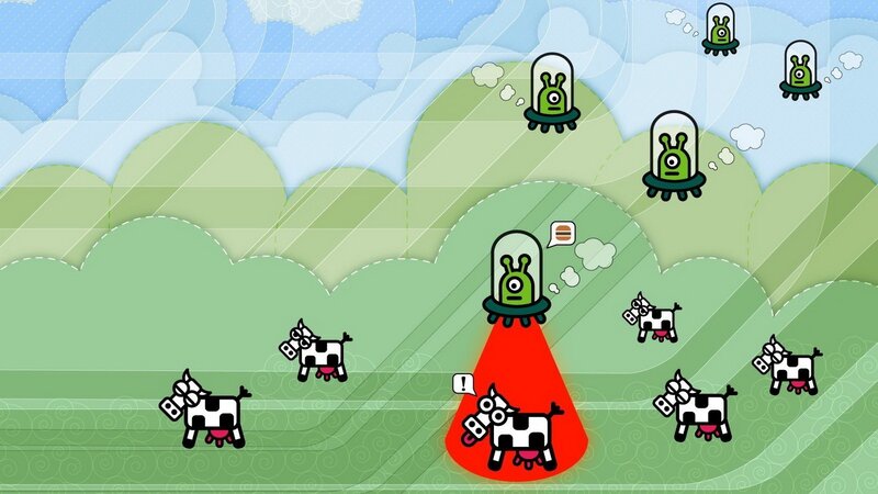 Alien Abducting Cow — Green, Playful