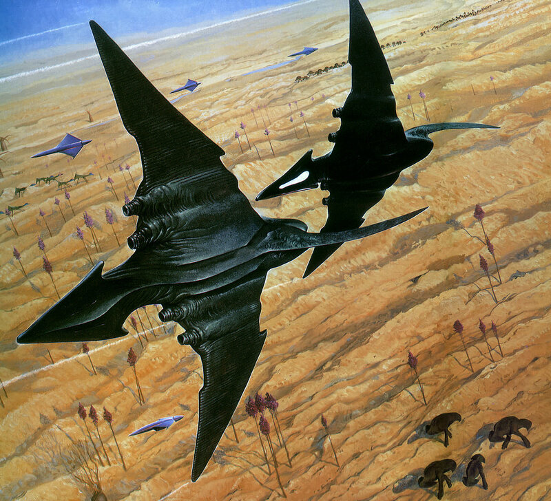 Alien aircraft over alien planet