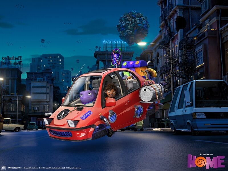 Alien and Child in Flying Car