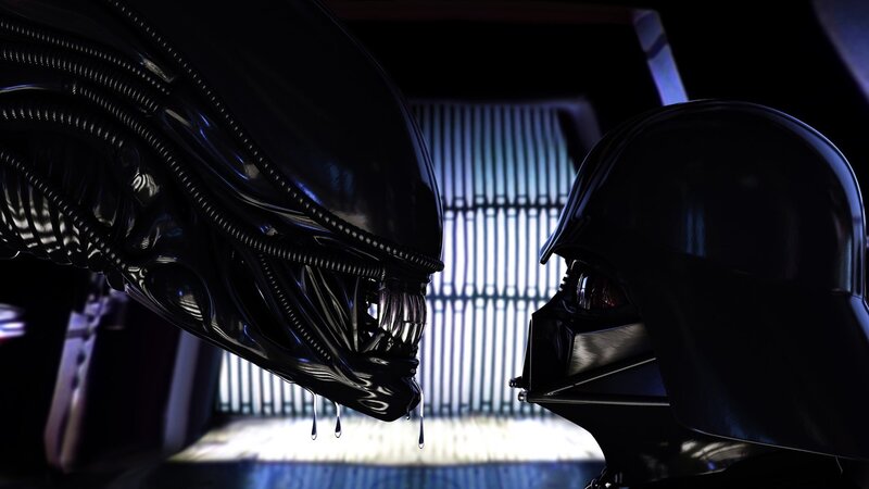 Alien and Darth Vader — Black, Dark, Dramatic, 3d Render