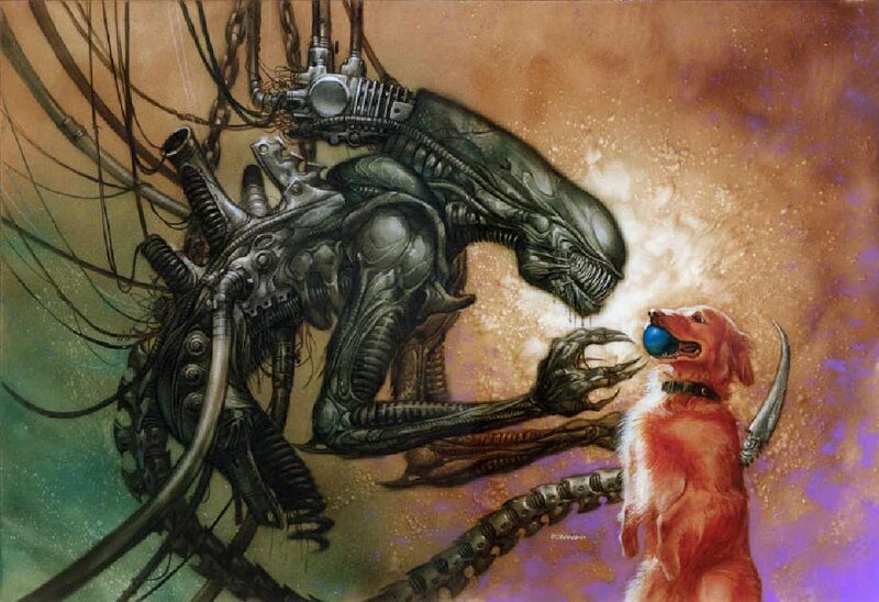 Alien and dog with ball