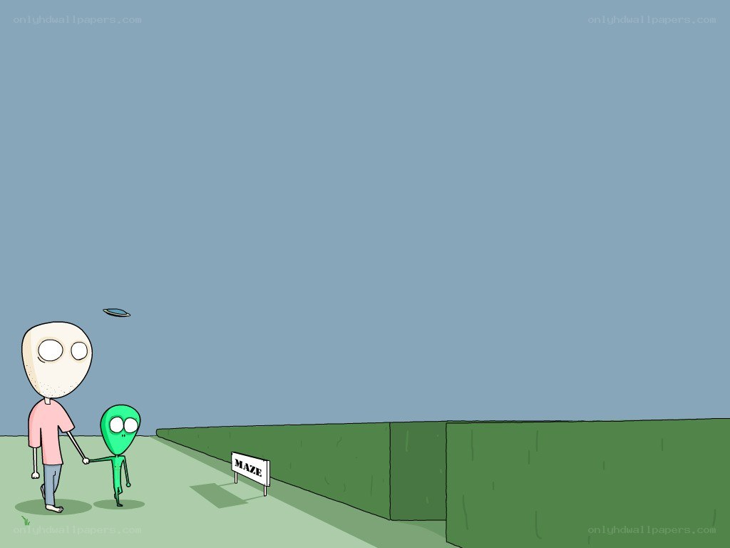 alien and human at maze entrance
