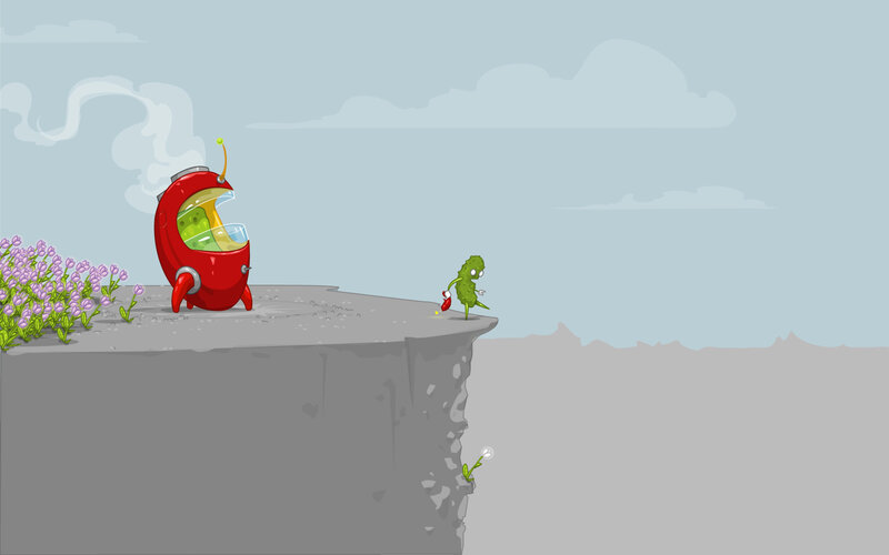 Alien and pickle on cliff