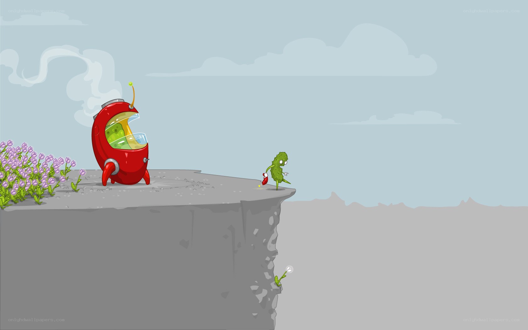 Alien and pickle on cliff