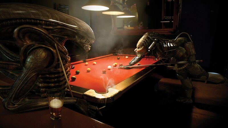 Alien and Predator playing pool