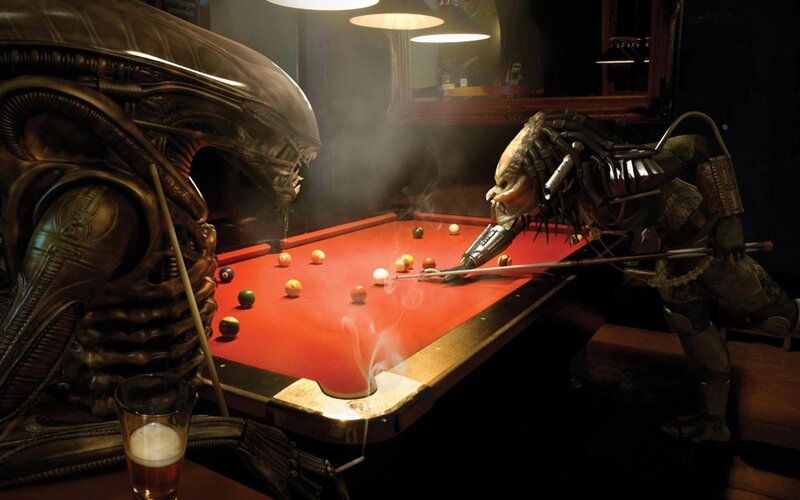 Alien and Predator playing pool