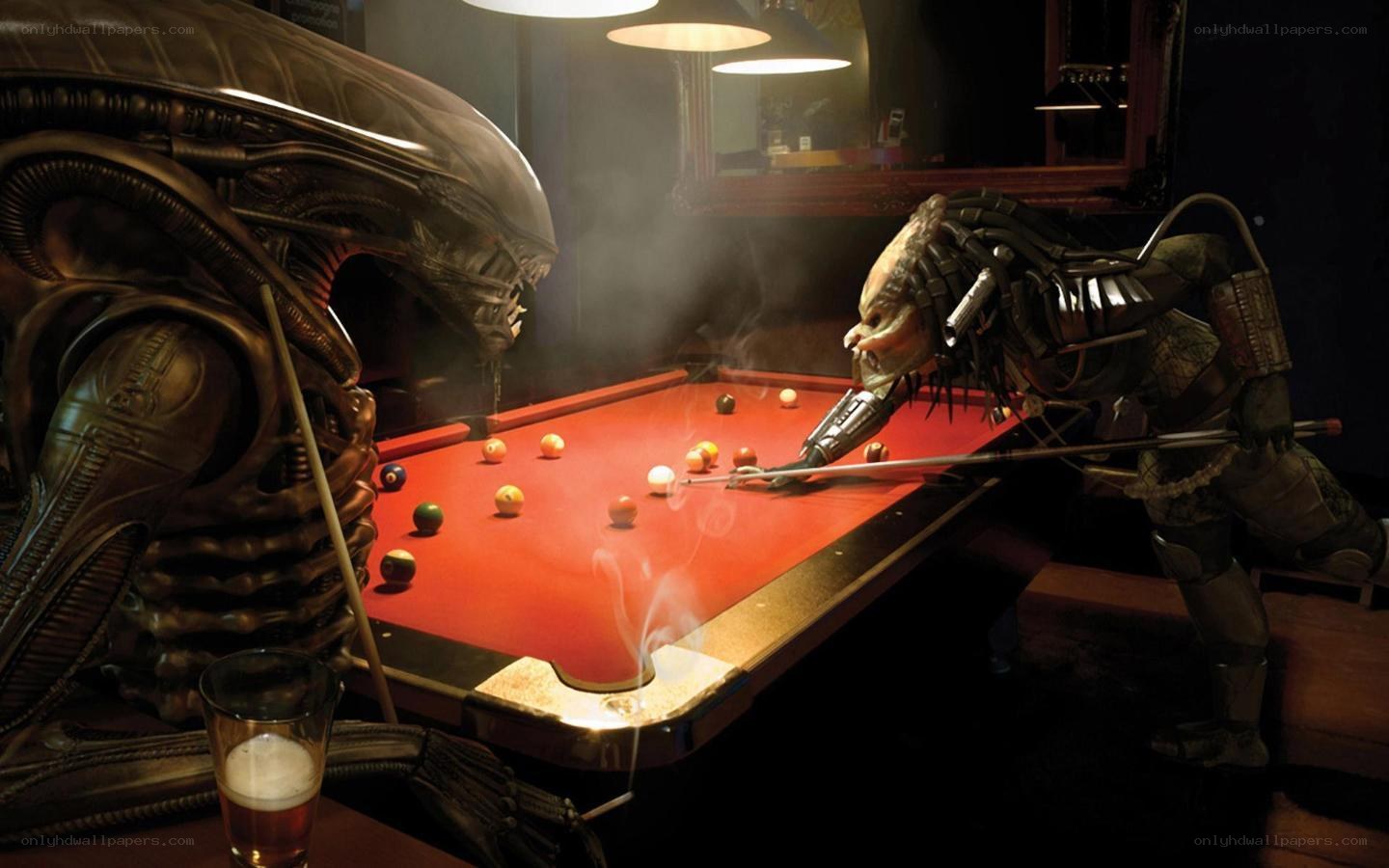 Alien and Predator playing pool