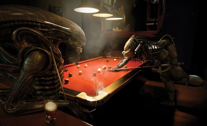 Alien and Predator Playing Pool — Black