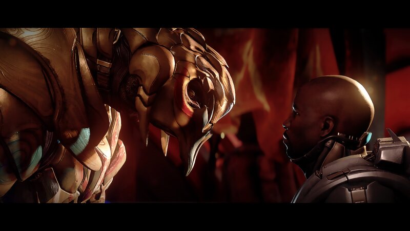 Alien and Soldier Facing Off