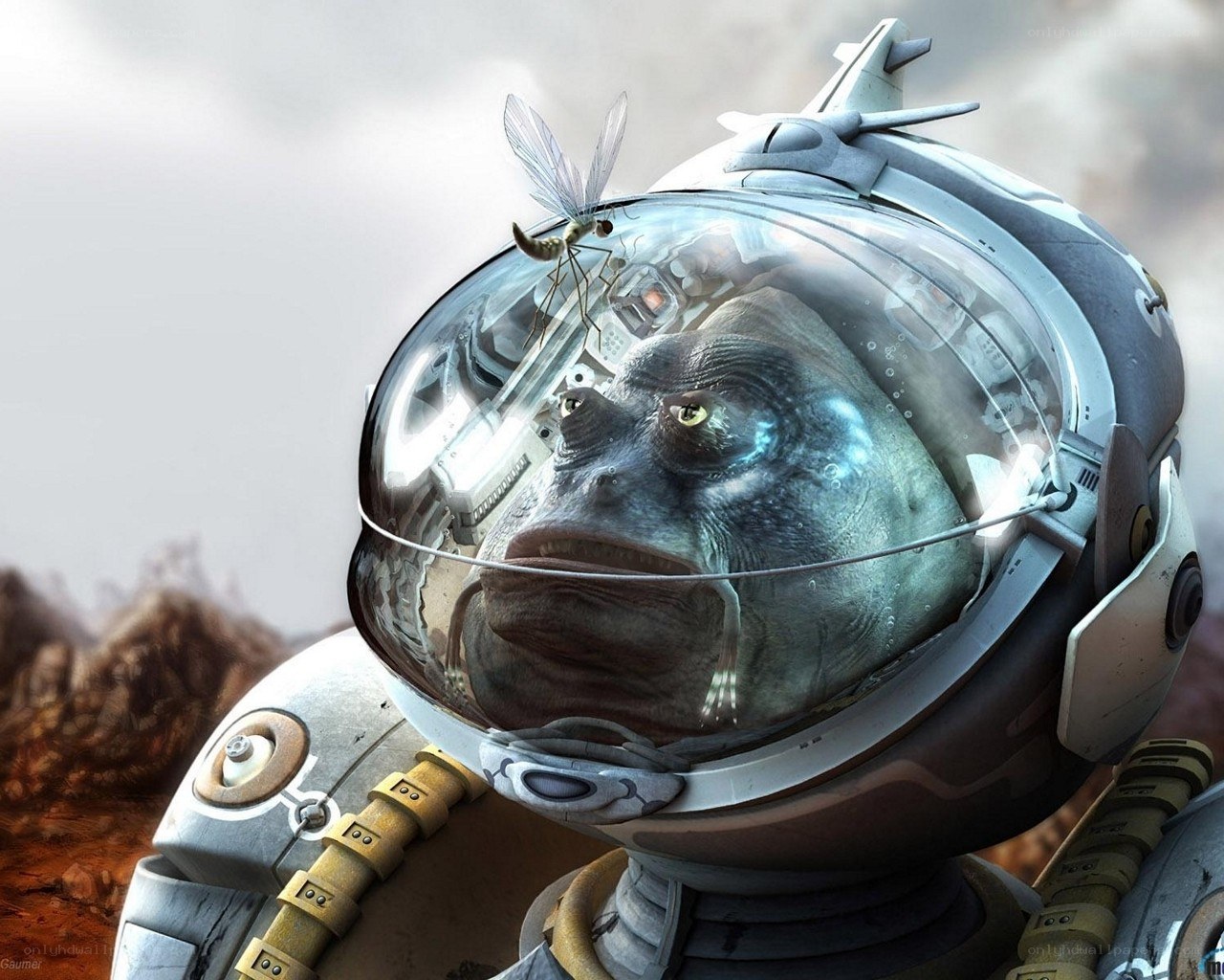alien astronaut with insect