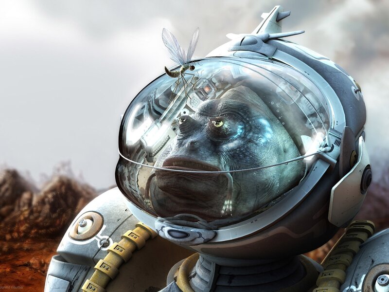 Alien Astronaut with Insect — Gray