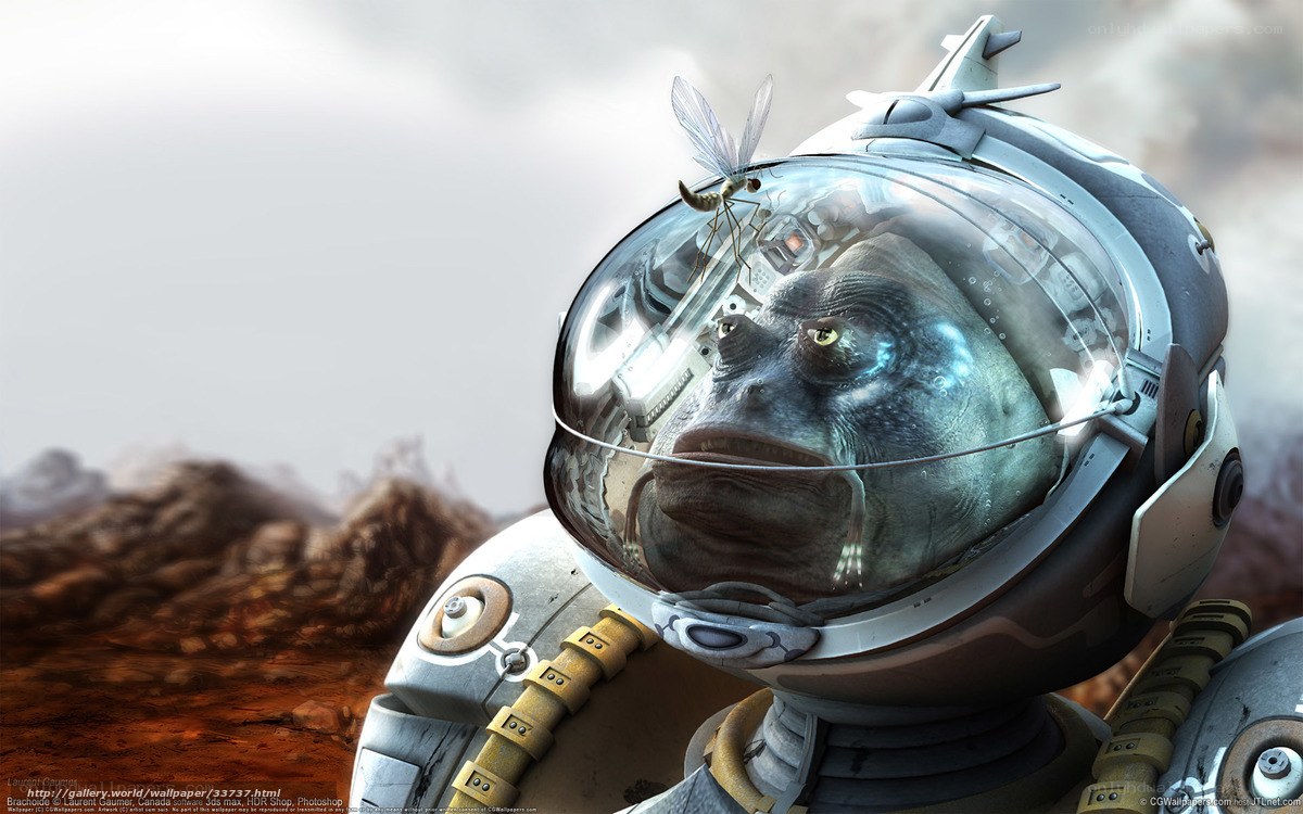 alien astronaut with insect