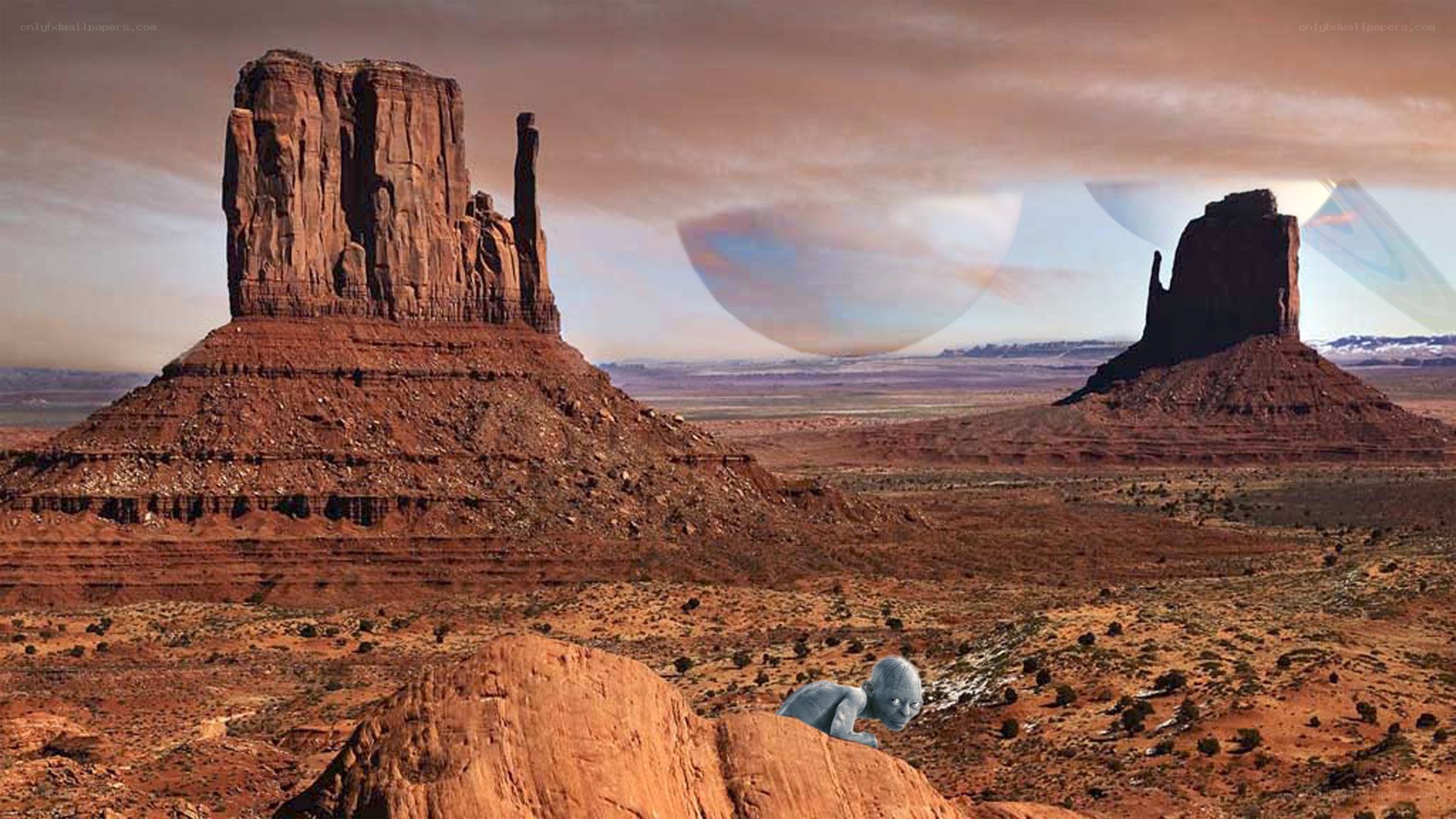 alien baby in desert landscape