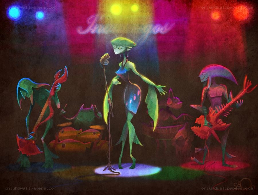 Alien band performing on stage
