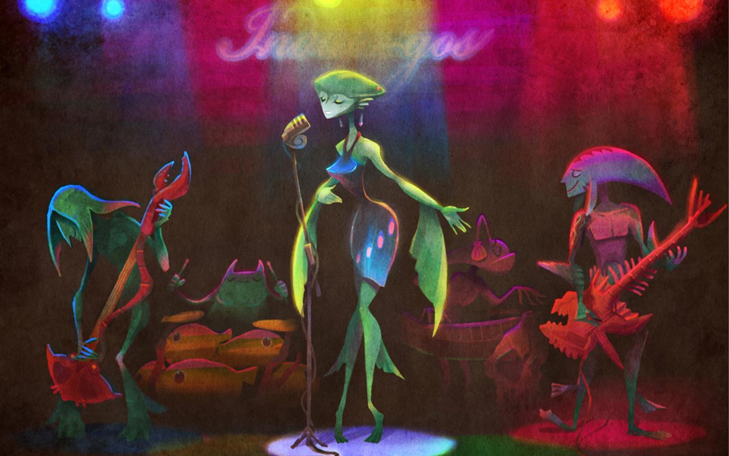 Alien band performing on stage