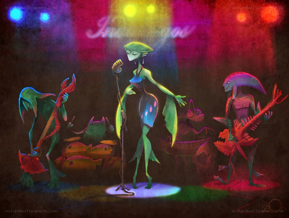 Alien band performing on stage