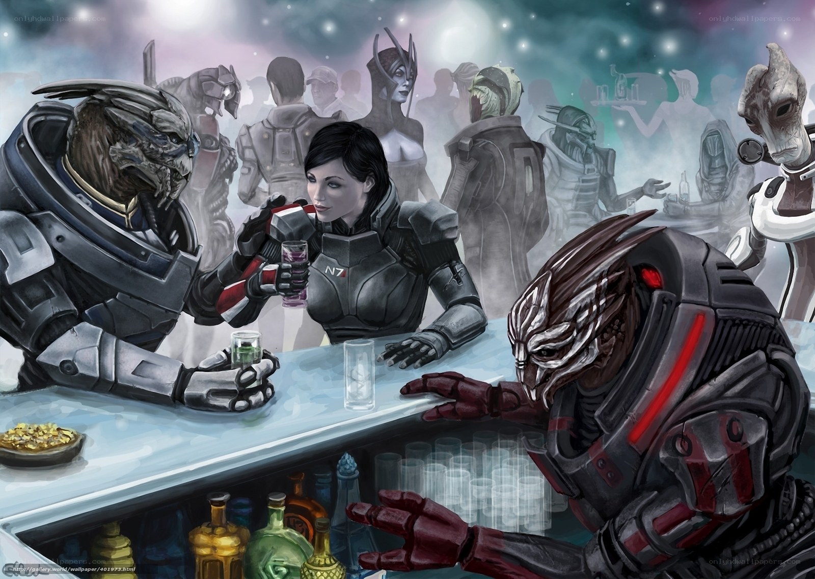 Alien bar scene with Commander Shepard
