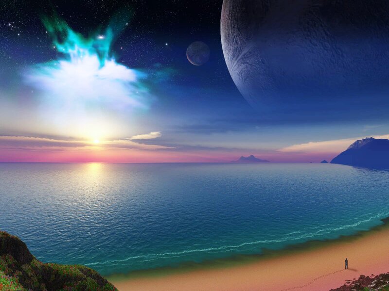 alien beach at sunset