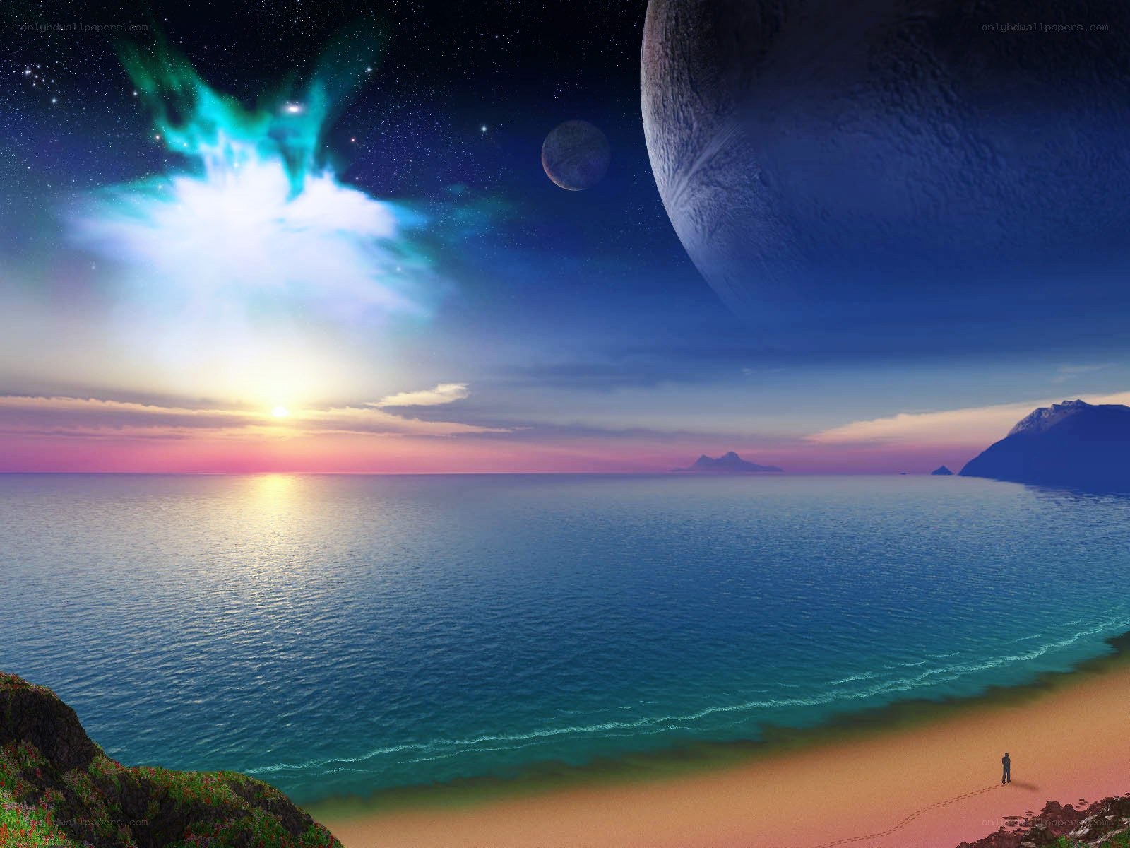 alien beach at sunset