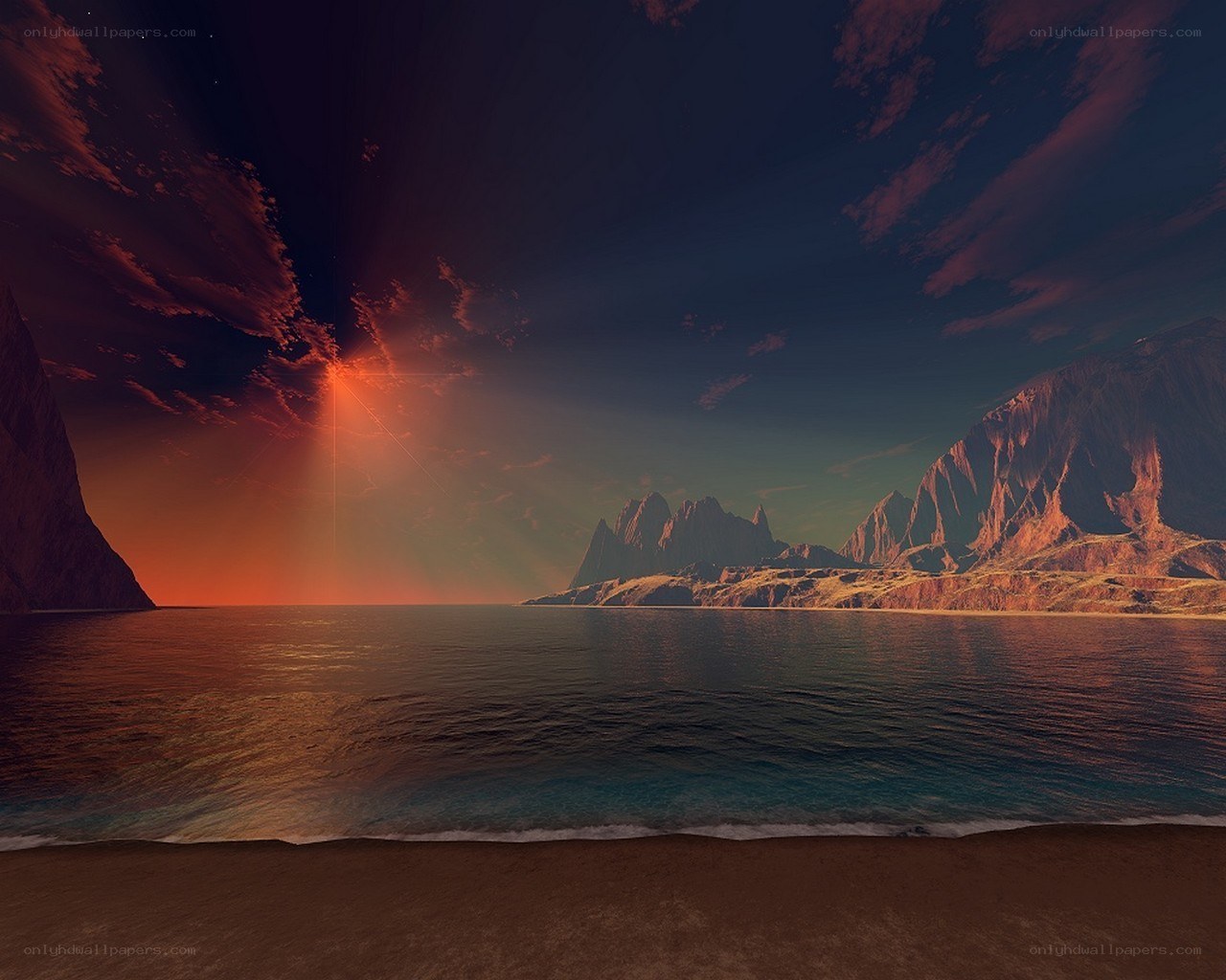 alien beach at sunset