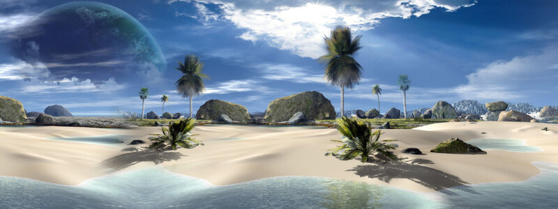 alien beach with giant planet