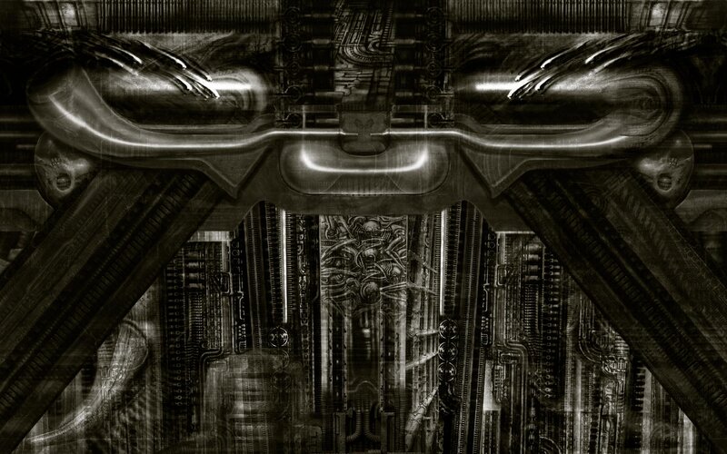 Alien Biomechanical Structure — Black, Dramatic