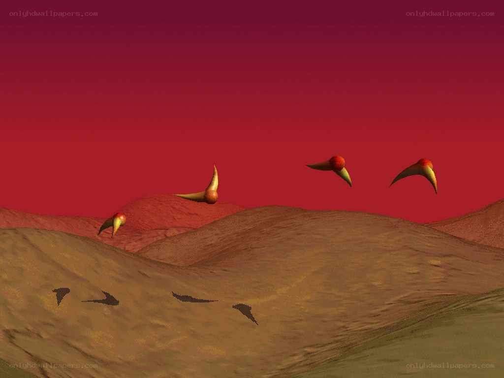 alien birds in red desert