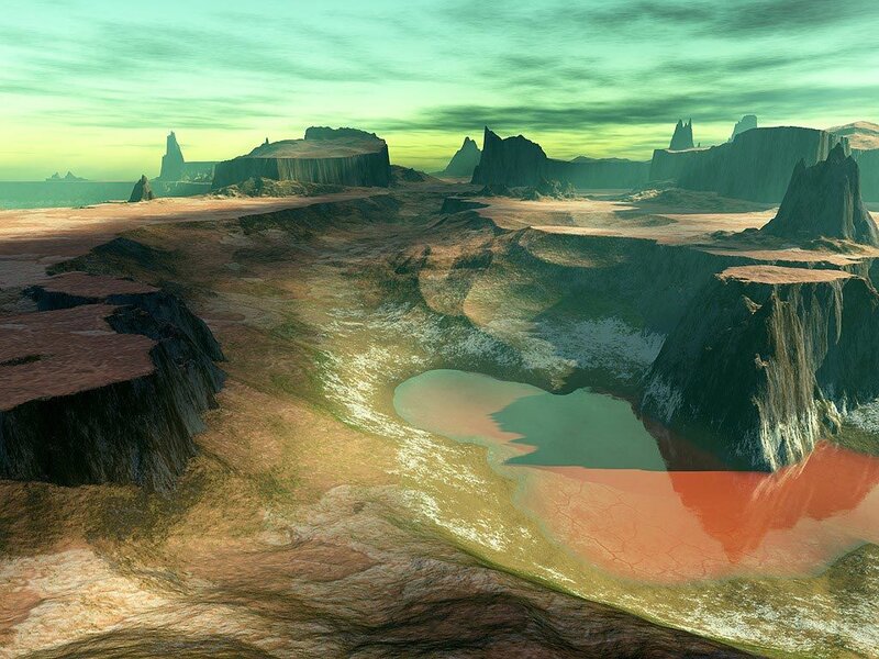 Alien Canyon Landscape — Green, Desolate