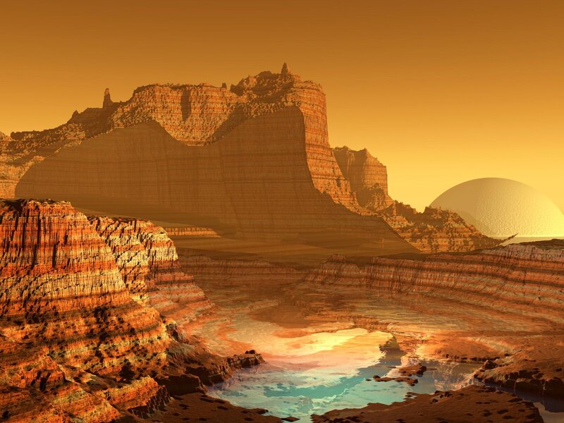 Alien Canyon Landscape — Orange, Dramatic, Sunset, 3d Render, Mountain