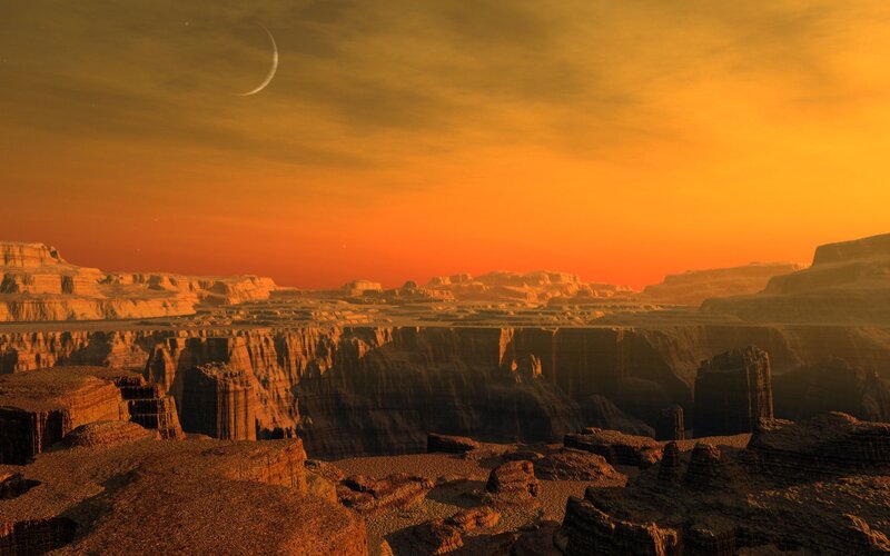 Alien Canyon Landscape — Orange, Dramatic, Sunset, 3d Render
