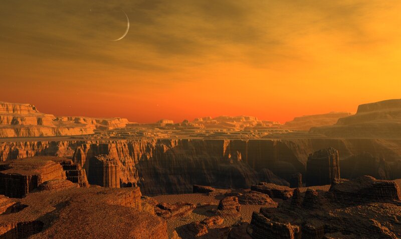 Alien Canyon Landscape — Orange, Dramatic, Sunset