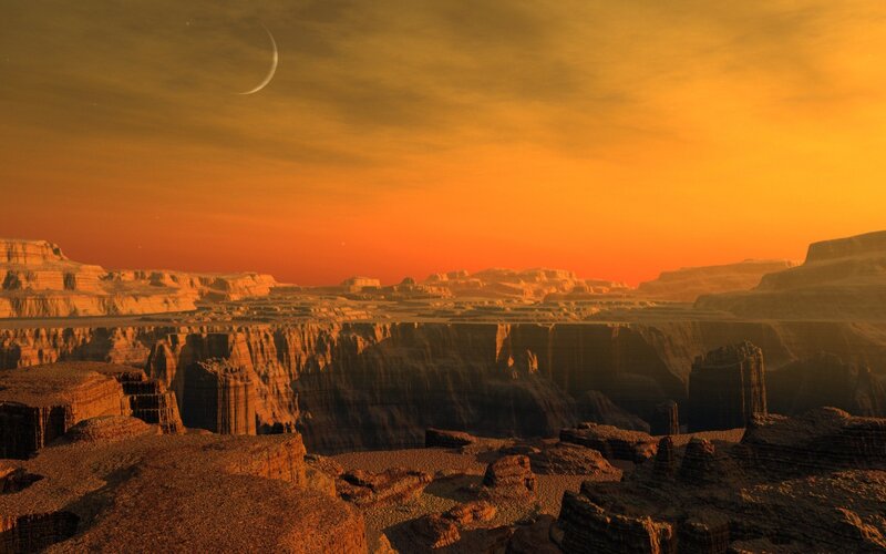Alien Canyon Landscape — Orange, Dramatic