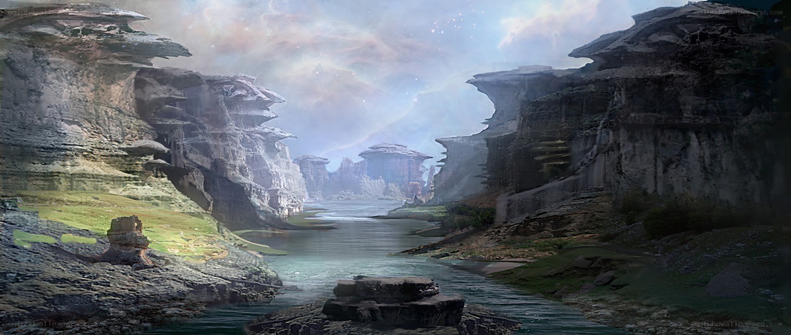 alien canyon with river
