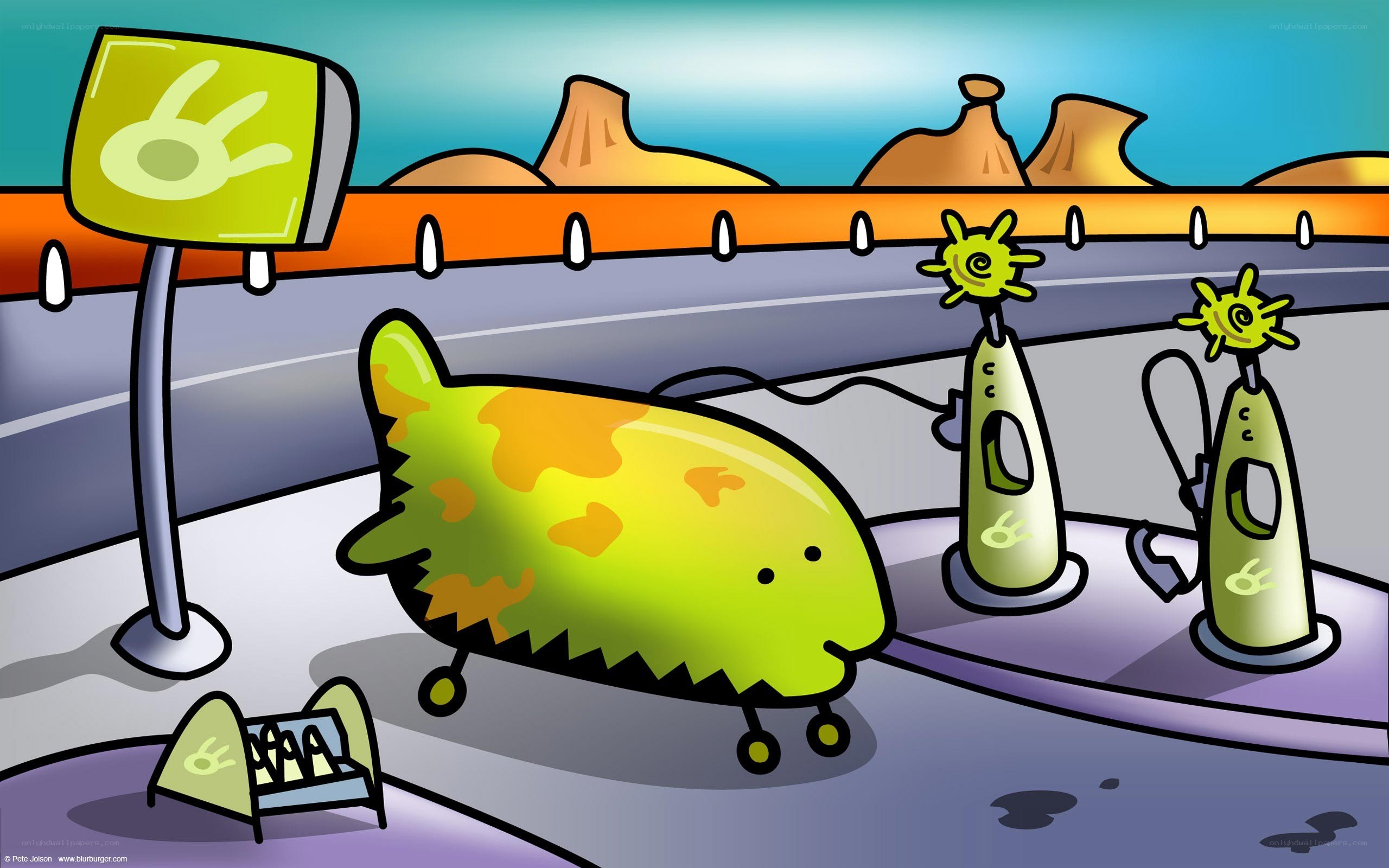 alien car at gas station