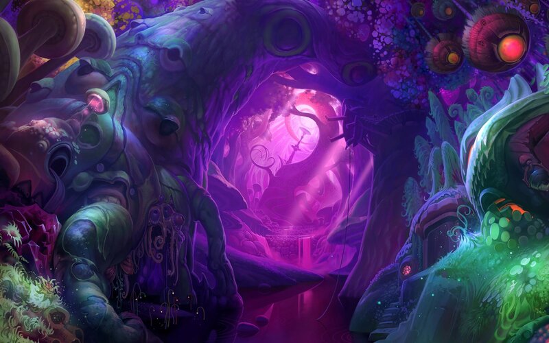 Alien Cave Landscape — Purple, Mystical, Digital Art
