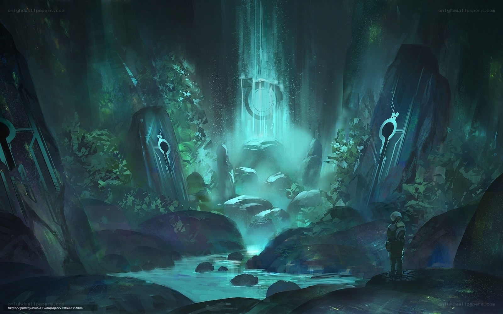 alien cave with glowing structures