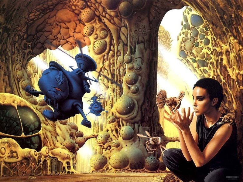 alien cave with robotic insects