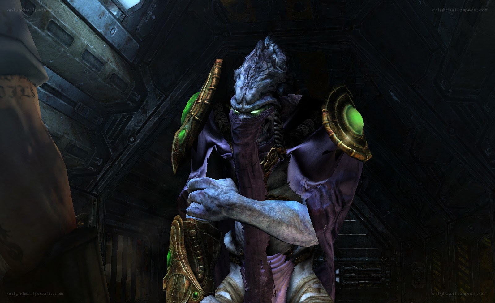 alien character in dark corridor
