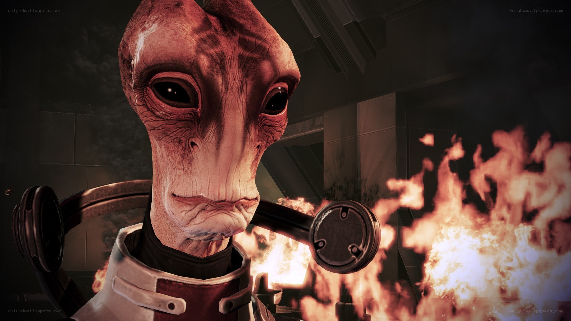 alien character in fiery scene