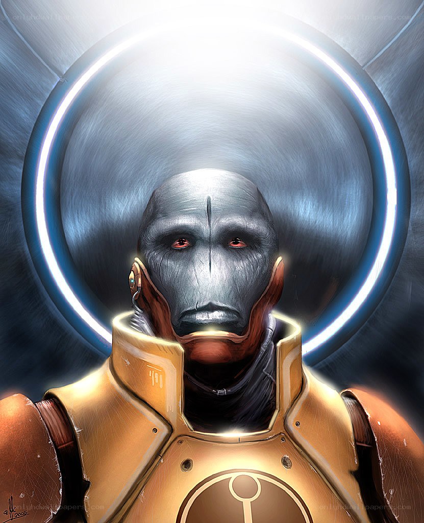 alien character in golden armor