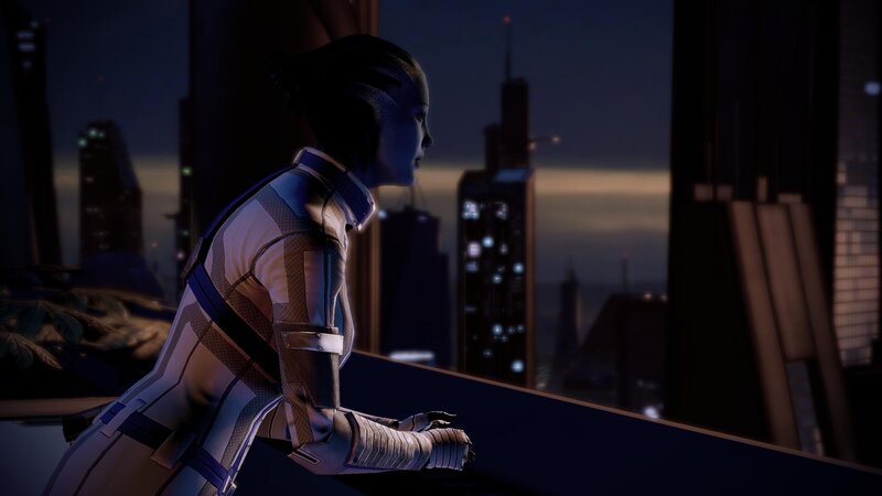 alien character overlooking city